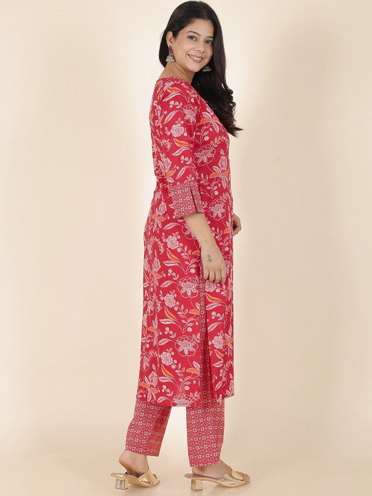 Aramya Women Floral Printed Regular Patchwork Pure Cotton Kurta with Trousers & With Dupatta