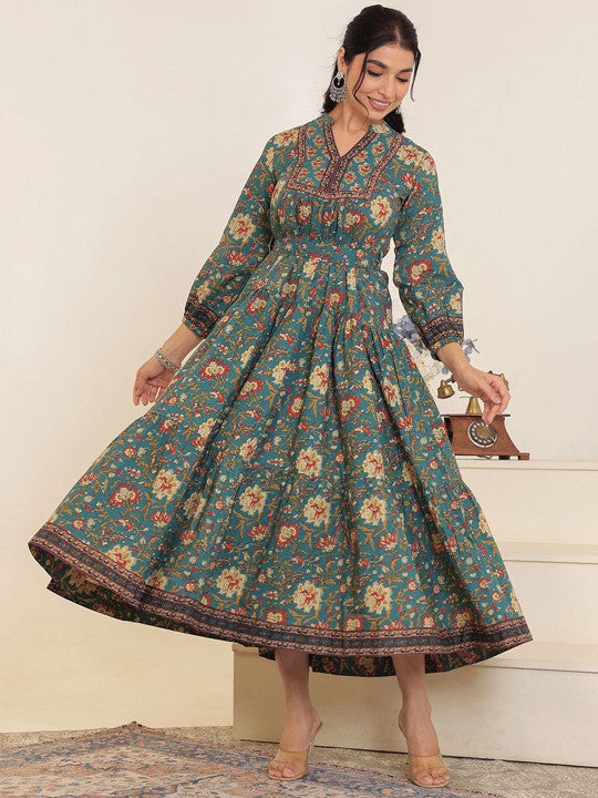GULAB CHAND TRENDS Floral Printed Mandarin Collar A-Line Kurta