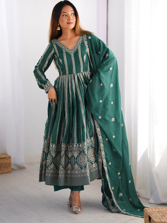CAPITALHAVEN Women Ethnic Motifs Embroidered Thread Work Kurta with Trousers & Dupatta