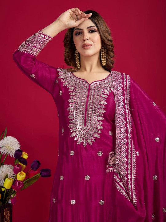 FVD Women Ethnic Motifs Embroidered Tiered Mirror Work Kurta & Sharar With Dupatta