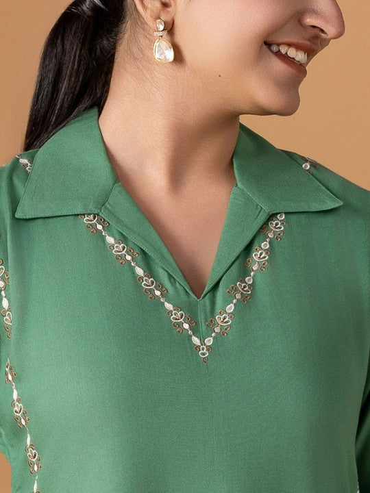 WOMEN PLUS Embroidered Tunic With Trousers Co-Ords
