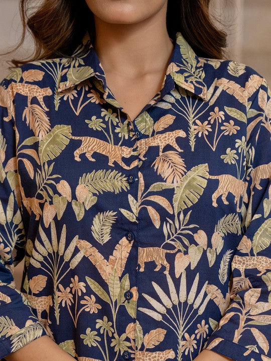 FEATHERS CLOSET Printed Cotton Tunic with Patiyala