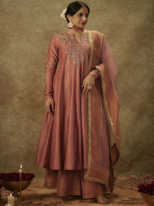The Aarya Ethnic Motifs Embroidered Panelled Chanderi Silk Kurta
