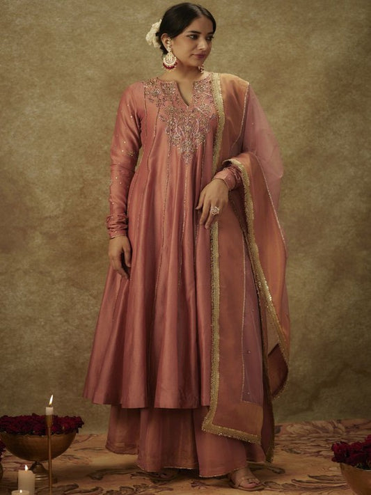 The Aarya Ethnic Motifs Embroidered Panelled Chanderi Silk Kurta