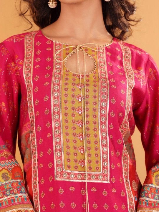 Varanga Women Ethnic Motifs Printed Gotta Patti  Kurta with Trousers & With Dupatta