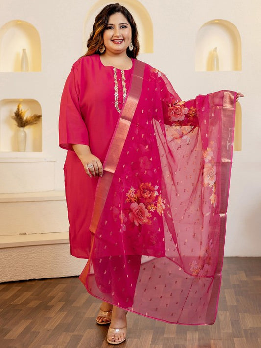 Floral Yoke Design Sequined Pure Cotton Kurta