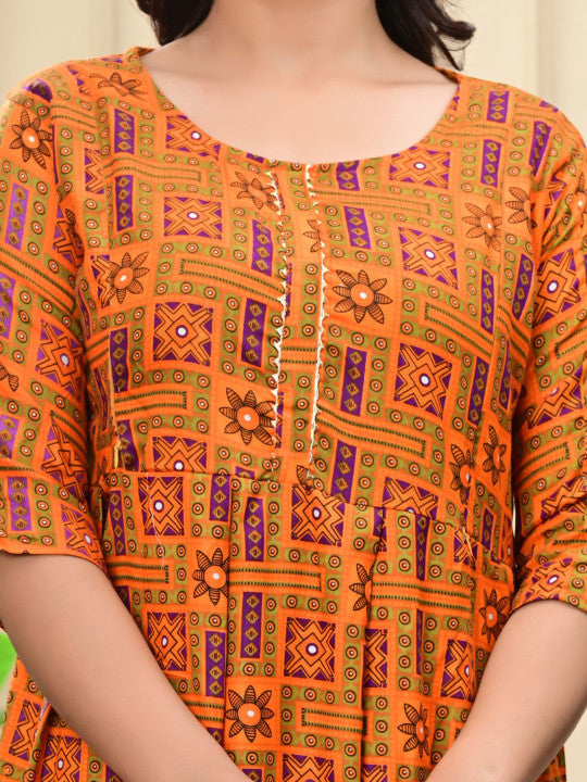 WE PERFECT Printed Cotton Round Neck Maternity Ethnic Dress