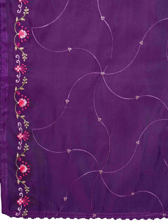 Floral Yoke Design Regular Beads and Stones Kurta With Trousers & Dupatta
