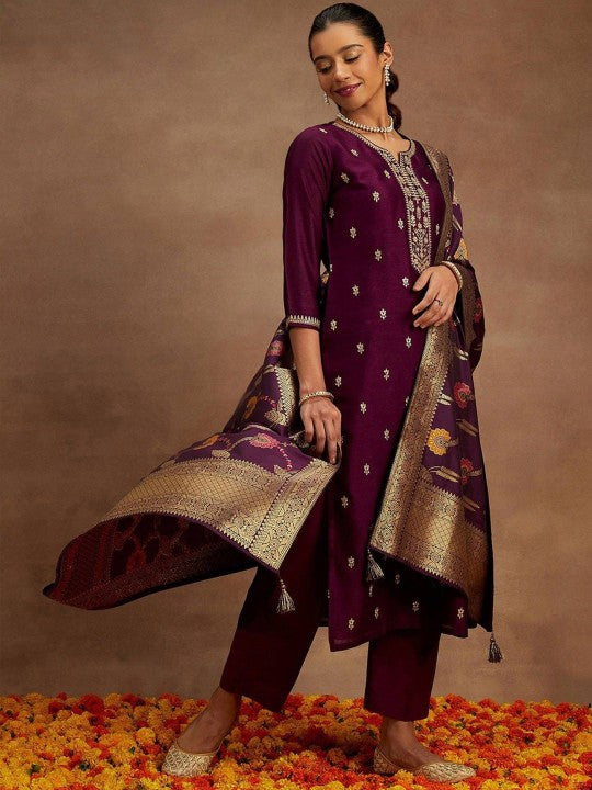 GUNVANTI FAB Women Floral Embroidered Regular Pure Cotton Kurta
