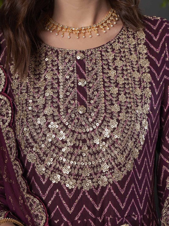 Anouk Embroidered Empire Kurta With Trousers & Dupatta