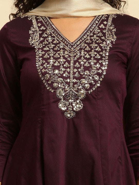 W Women Ethnic Motifs Embroidered Regular Thread Work Kurta with Trousers & With Dupatta