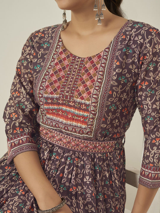 Anouk Printed Anarkali Ethnic Dress With Belt