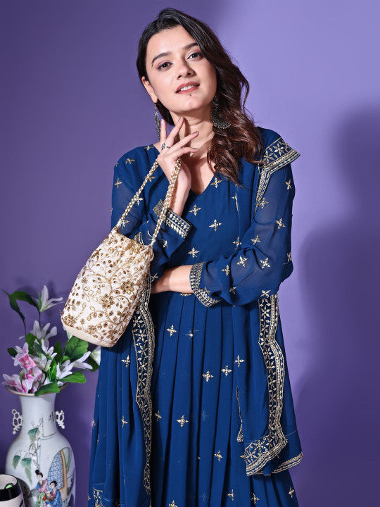 Ethnic Yard Embroidered Fit & Flared Gown