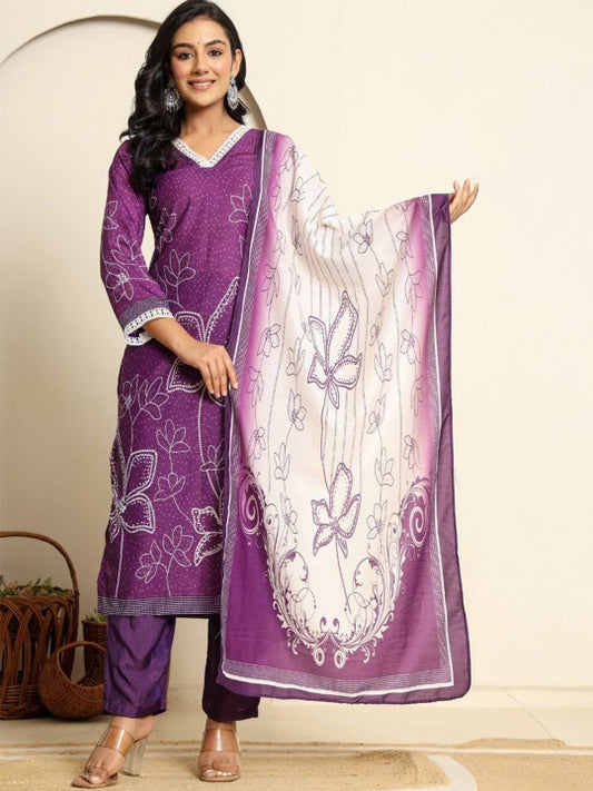 HOUSE OF JAMOTI Women Ethnic Motifs Printed Regular Kurta with Trousers & With Dupatta