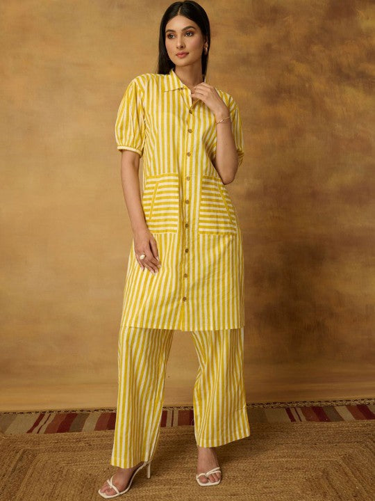 The Quince Life Lemon Stripe Shirt With Trousers Co-Ords Set