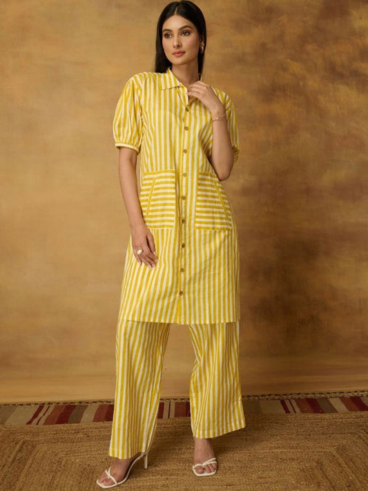 The Quince Life Lemon Stripe Shirt With Trousers Co-Ords Set