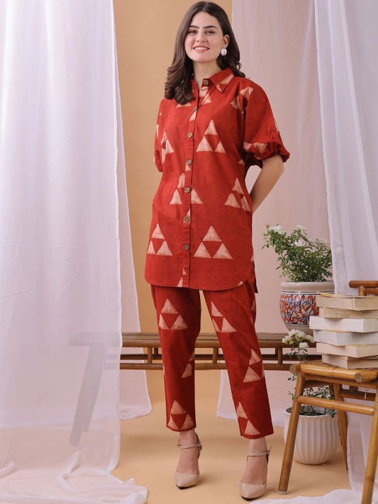 Printed Pure Cotton Shirt With Trousers Co-Ords