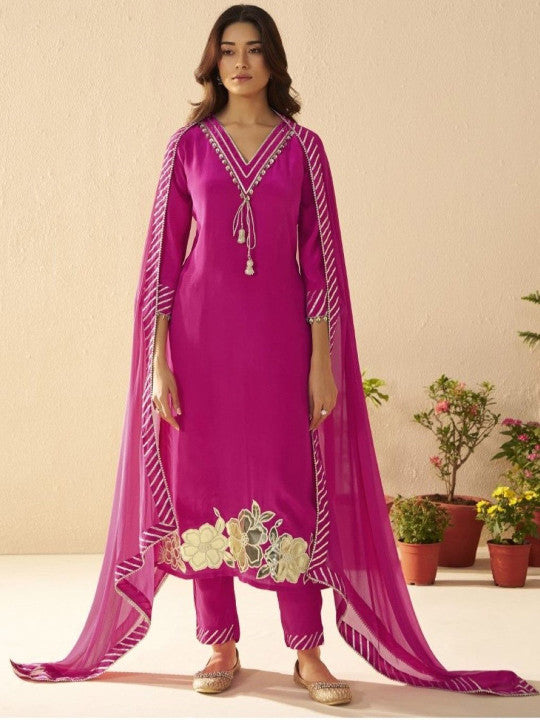 AUTUMN LANE Women Floral Embroidered Kurta with Trousers & Dupatta