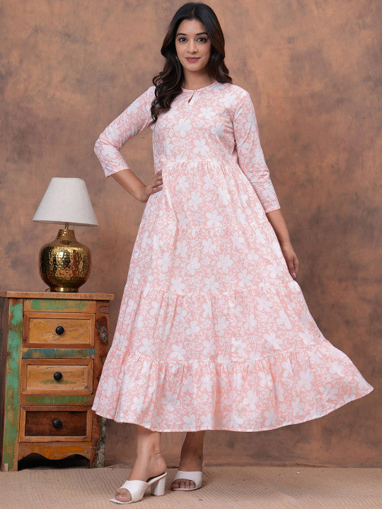 Floral Printed Pure Cotton Flared Maxi Dress
