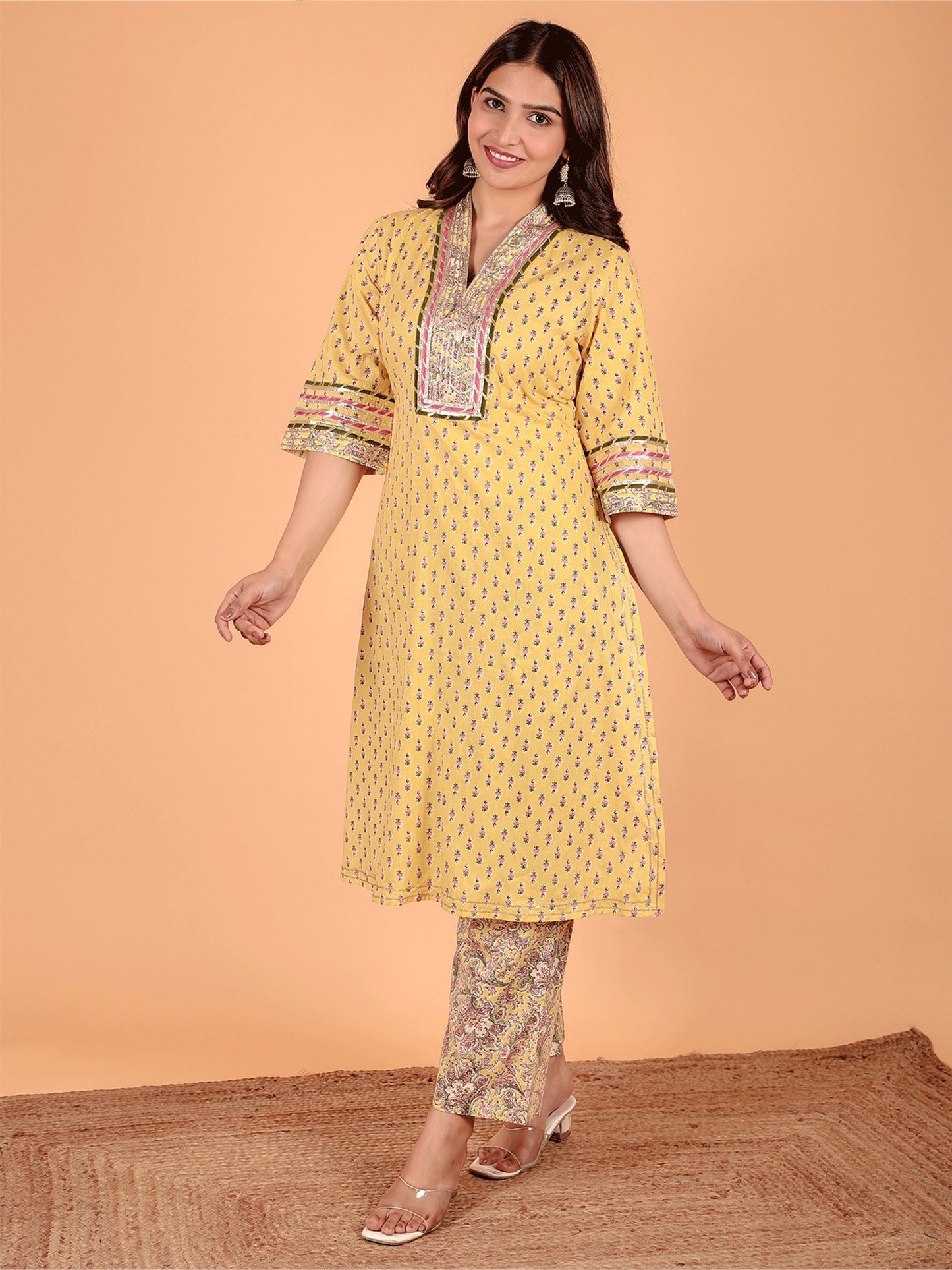 Soft Cotton Butti Straight Yellow Kurta