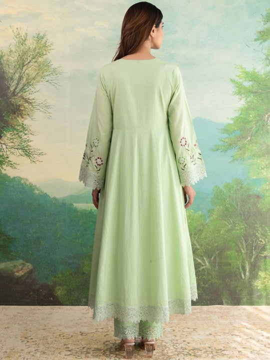 COTTONS DAILY Embroidered Zari Work Pure Cotton Anarkali Kurta With Trousers & Dupatta