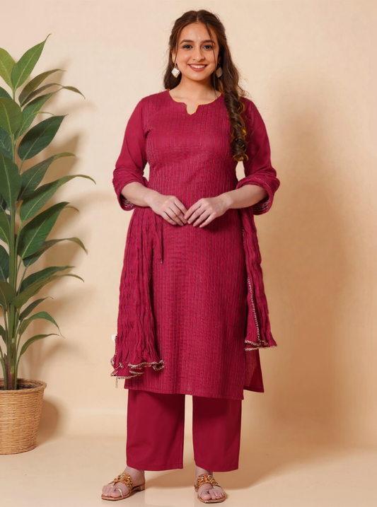 Soft Cotton Solid Straight Maroon Kurta