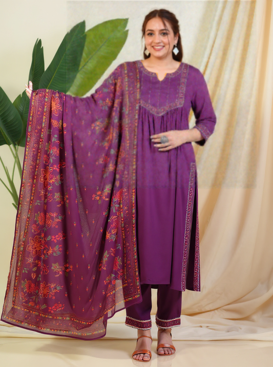 Viscose Solid Flared Mauve Kurta