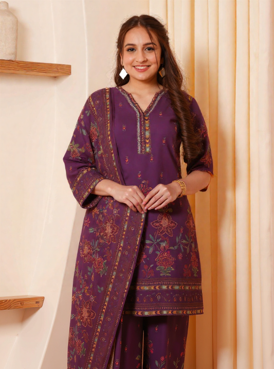 Viscose Placement Print A-line Mauve Kurta