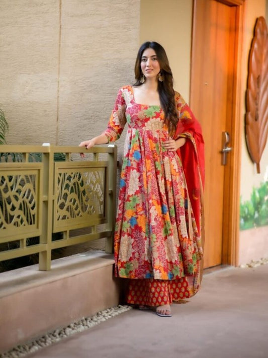 Idaho Clothing Women Floral Printed Angrakha Pure Cotton