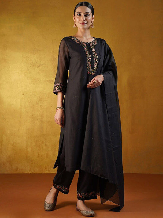 JAYPORE  Ethnic Motifs Embroidered CottonSilk Regular Straight Kurta