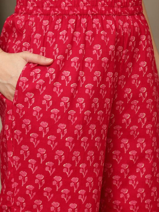 BANDIA Women Floral Printed Top With Trousers Co-Ords
