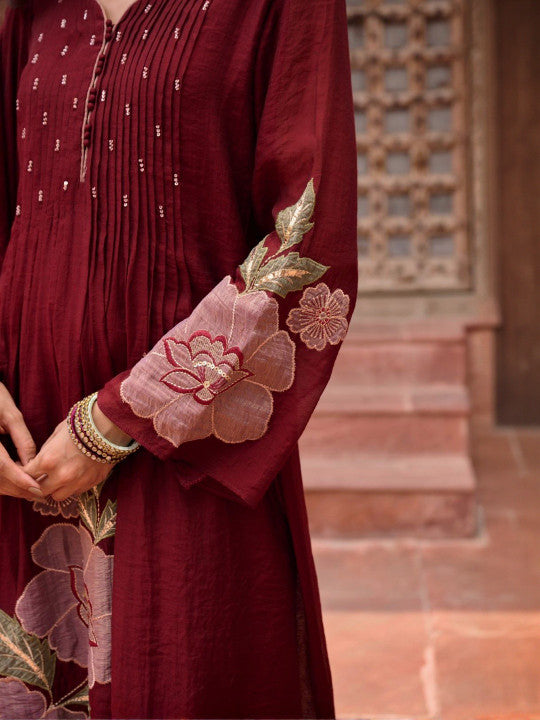 AUTUMN LANE Women Floral Embroidered Kurta with Palazzos & Dupatta