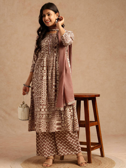 Vbuyz Women Ethnic Motifs Printed Cotton A-Line Kurta with Palazzos & Dupatta