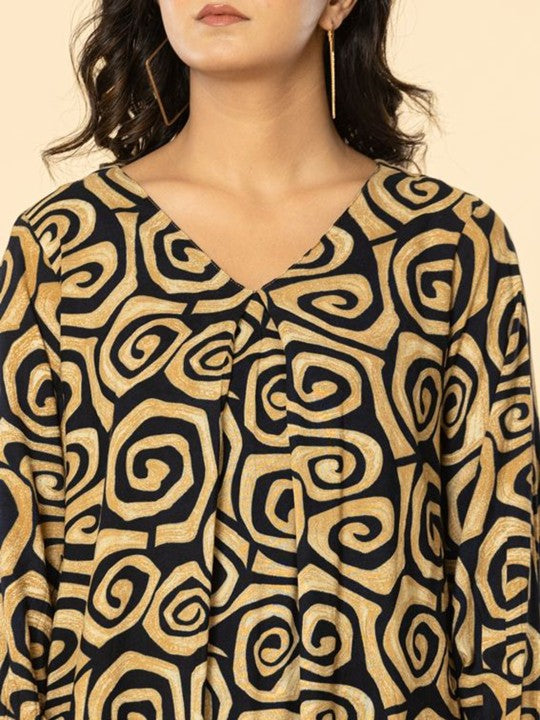 Haute and Humble Printed V-Neck Long Sleeves Top With Trouser