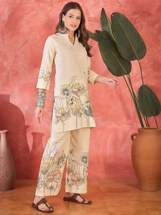 Floral Printed Pure Cotton Tunic & Palazzos Co-Ords