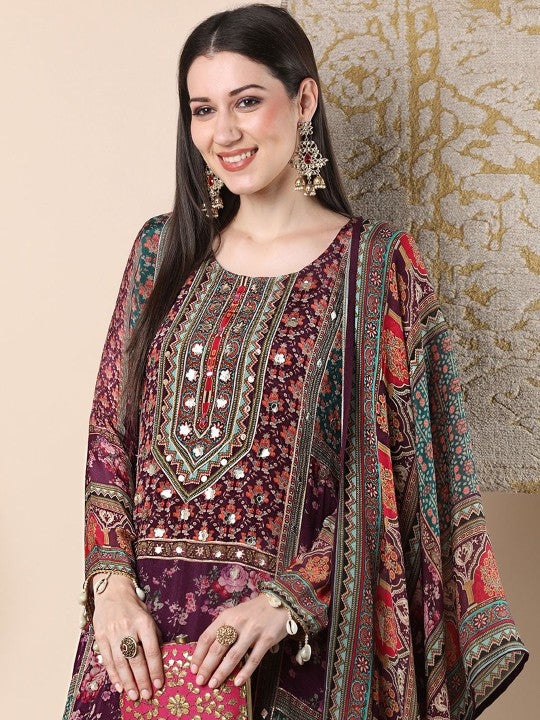 FASHOR Women Ethnic Motifs Printed Beads and Stones Kurta