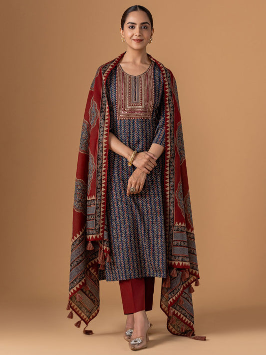 WOMEN PLUS Women Embroidered Pure Cotton Suit Set