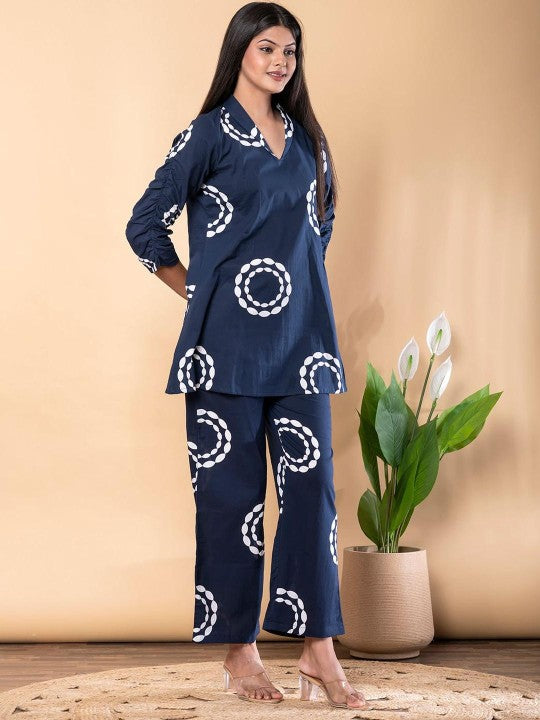Printed Cotton V-Neck Tunic & PalazzosCo-ordsSet