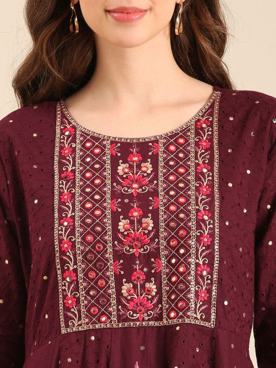 Anouk Women Floral Embroidered Regular Pure Cotton Kurta with Trousers & With Dupatta