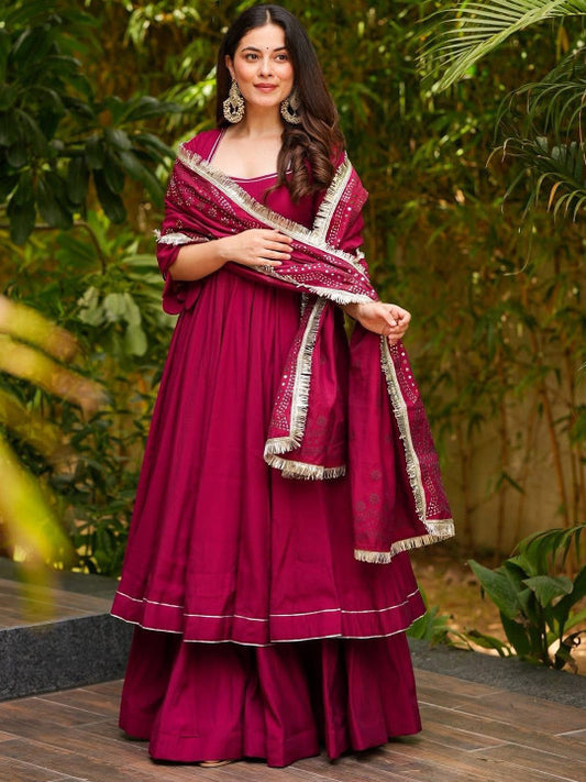 Idaho Clothing Women Solid Anarkali Kurta with Palazzos & Dupatta