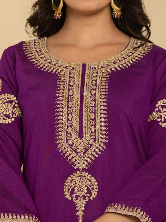 Do Dhaage Ethnic Motifs Embroidered Regular Straight Kurta with Trousers & Dupatta