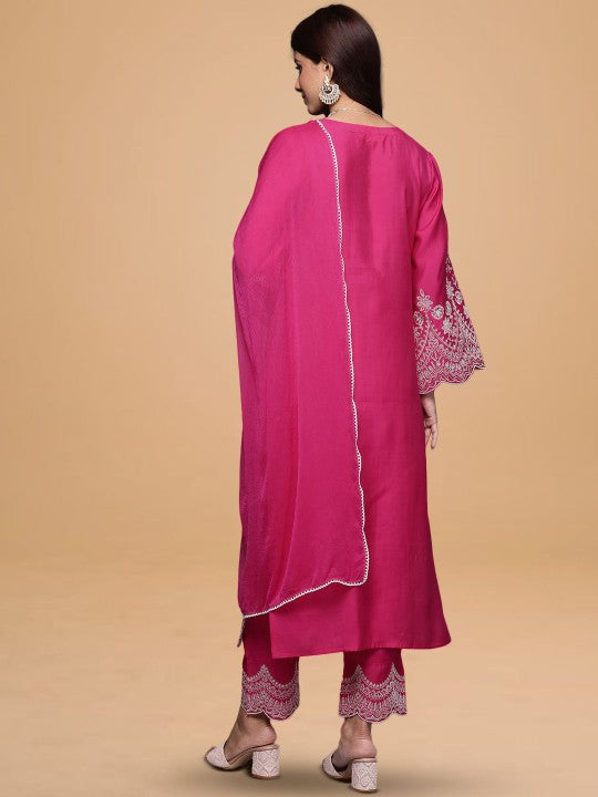 House of Pataudi Floral Yoke Design Sequnnied Straight Kurta