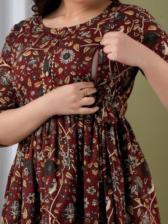 FASHION SWAG Floral Printed Cotton Maternity Fit & Flare Dress