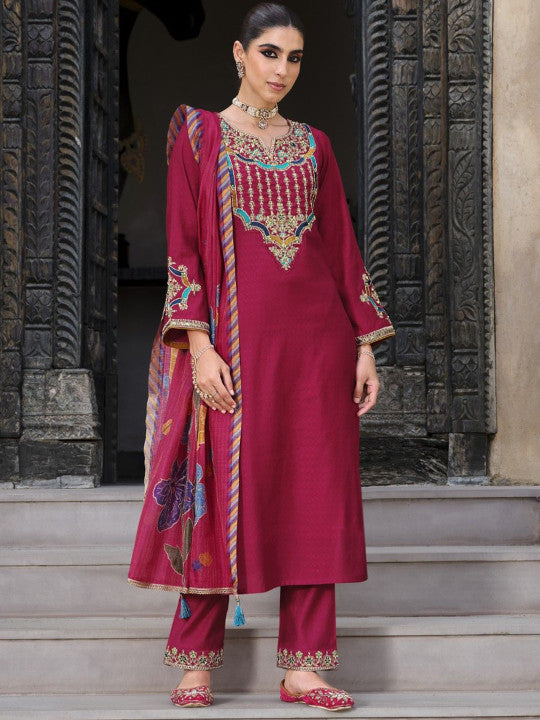 AUTUMN LANE Women Ethnic Motifs Printed Kurta with Trouser & Dupatta