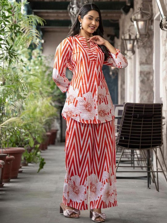 Printed Cotton Tunic With Trousers Co-Ords