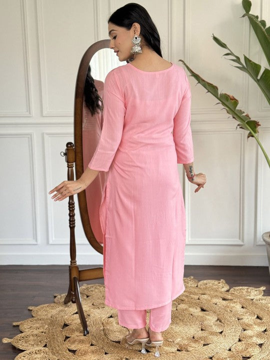 BLACK SCISSOR Floral Embroidered Sequinned Straight Kurta With Trousers & Dupatta