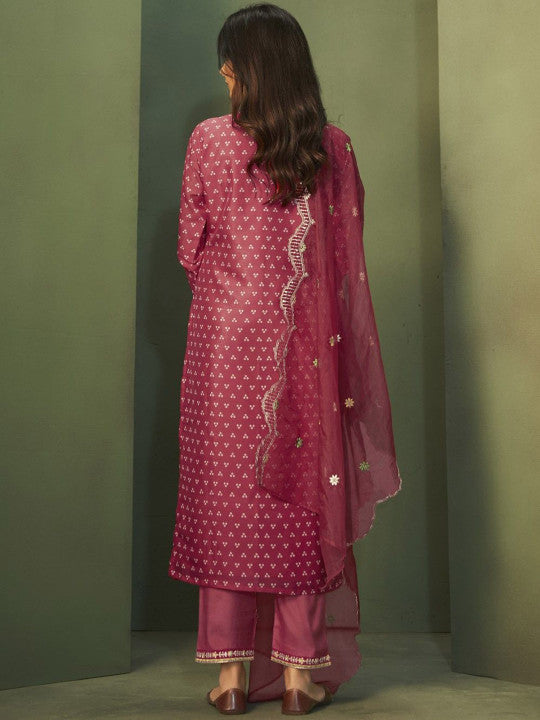 AUTUMN LANE Bandhani Printed Cotton Silk Straight Kurta With Trousers & Dupatta