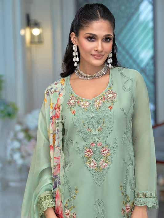 Indo Era Women Floral Embroidered Thread Work Kurta with Trousers & Dupatta