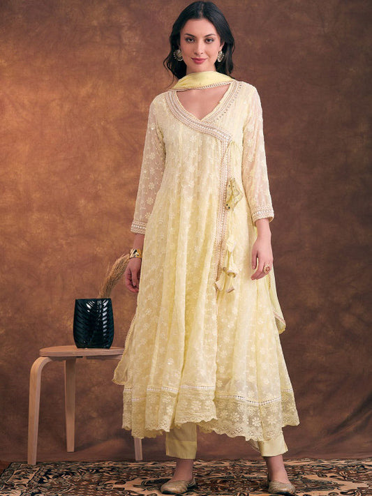 FASHOR Women Floral Embroidered Anarkali Kurta with Trousers & Dupatta