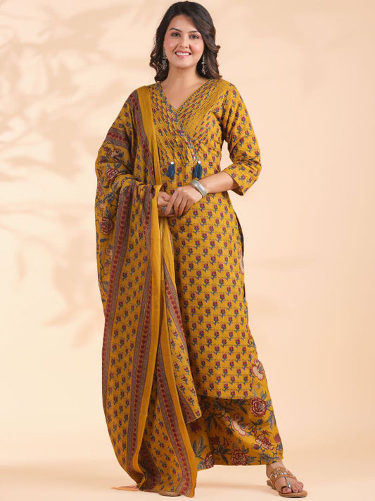Vbuyz Floral Printed Sequinned Pure Cotton Kurta with Palazzos & Dupatta